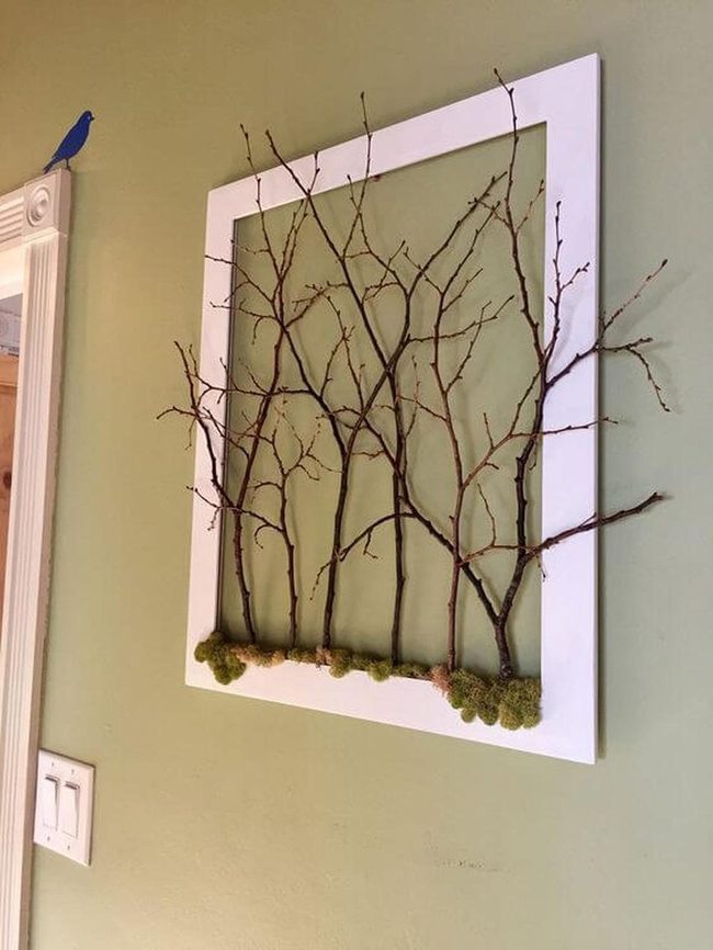 White Branches, Green Walls, Moss Texture