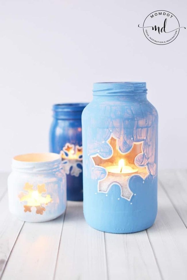 Glowing Snowflake Mason Jars