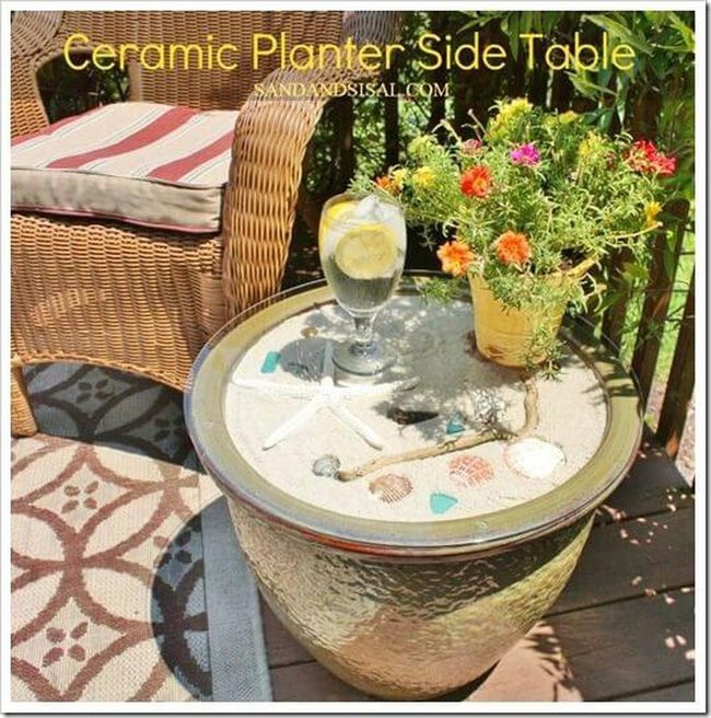 Ceramic Planter Side Table Blooms