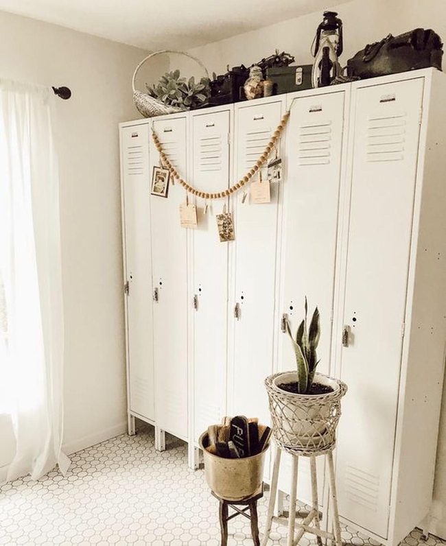 White Lockers Green Plants Storage