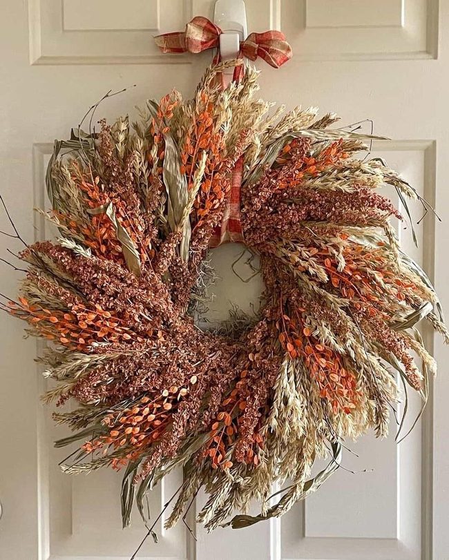 Orange Plaid Fall Wreath