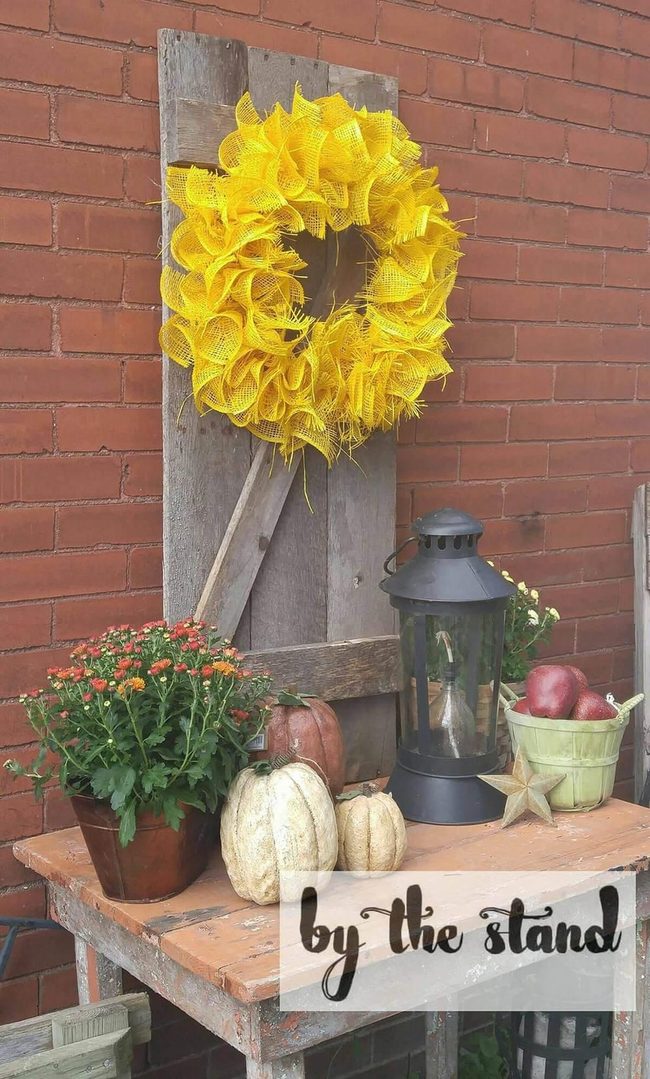 Yellow Burlap Against Weathered Wood