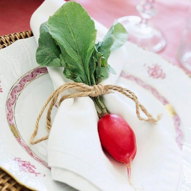Red Radishes, White Napkins, Pink Table