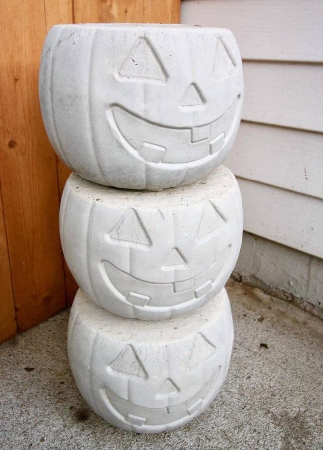 White Carved Wood Pumpkins