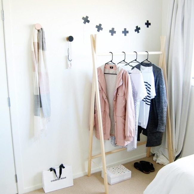 Pink Jacket, Natural Wood Racks