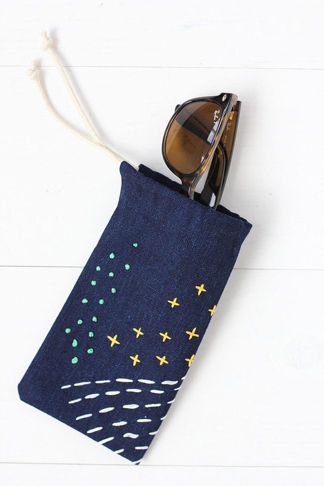 Embroidered Navy Sunglasses Pouch