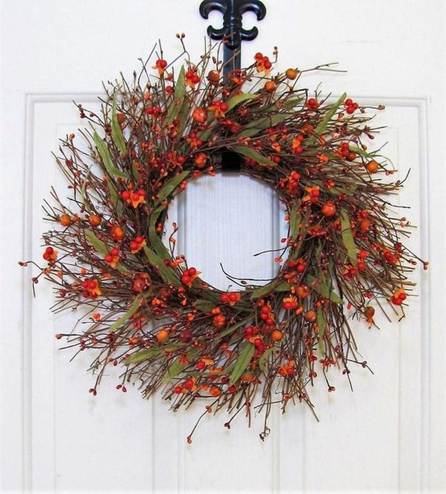 Autumn Pumpkin And Bittersweet Wreath