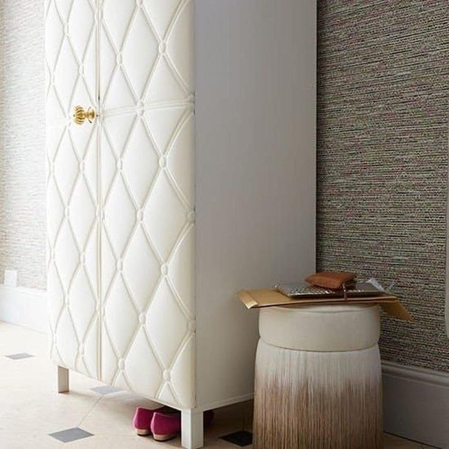 White Quilted Cabinet With Gold Handles