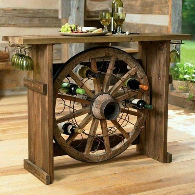 Wooden Wagon Wheel Wine Rack