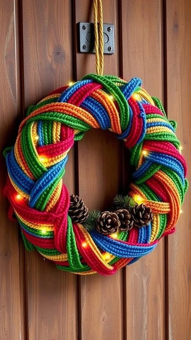 Striped Yarn Wreath Rainbow