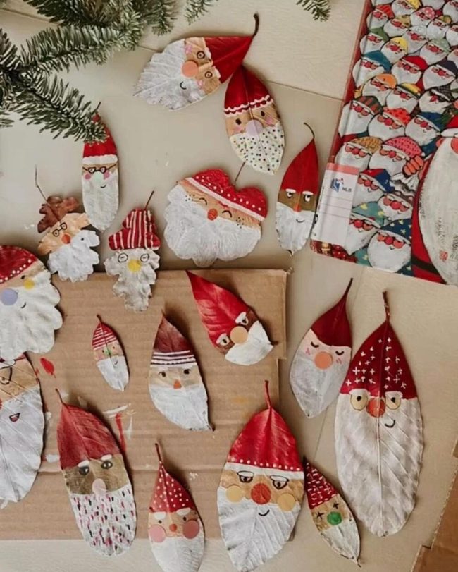 Red Painted Leaf Santas