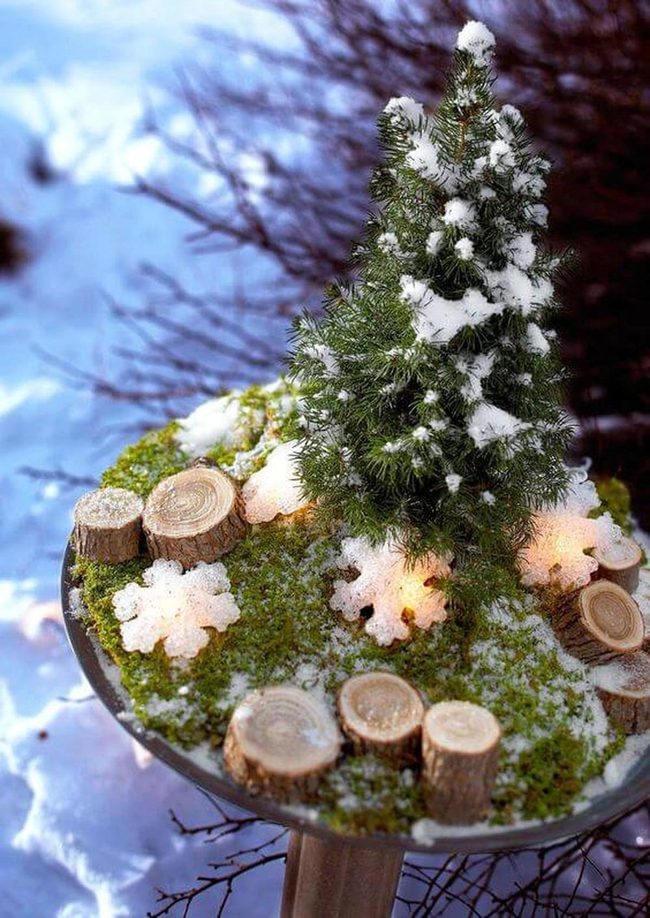 Snowy Birdbath Winter Glow