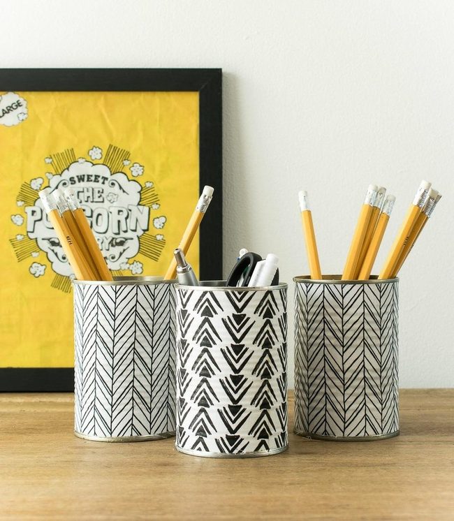 Stacked Painted Tin Pencil Tower