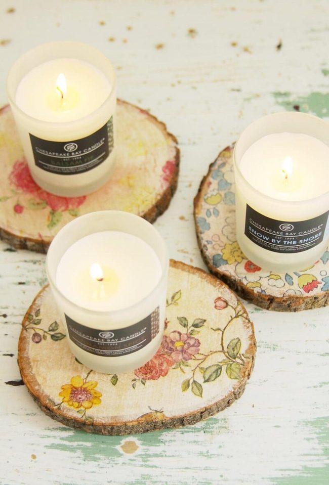 Wooden Candle Coasters Floral