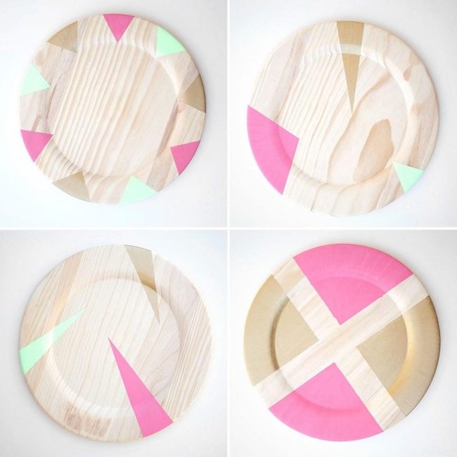 Mint And Pink Geometric Wood Plates