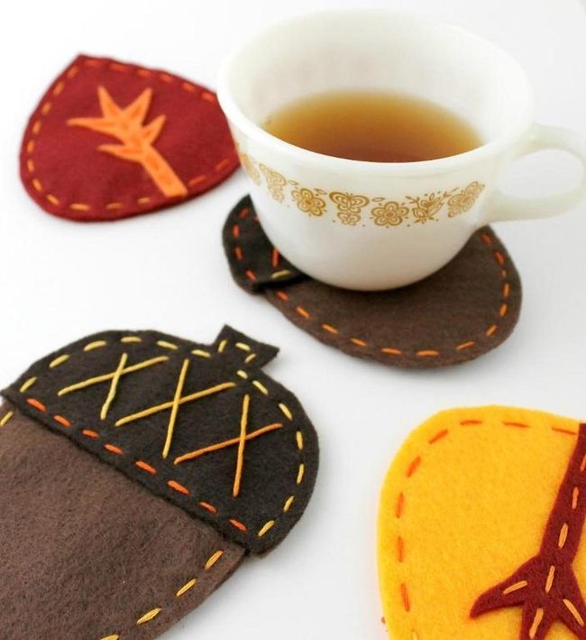 Autumn Felt Coasters With Stitching