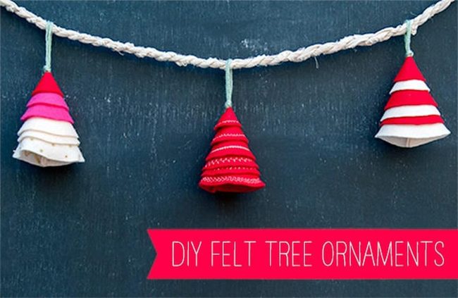 Red Felt Trees On Twisted Rope