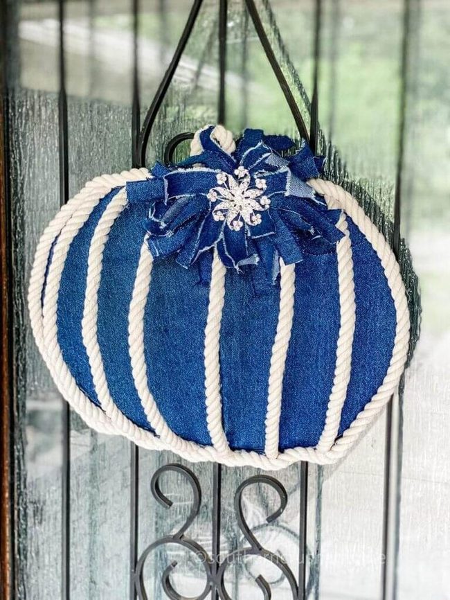 Denim Pumpkin Fall Wreath
