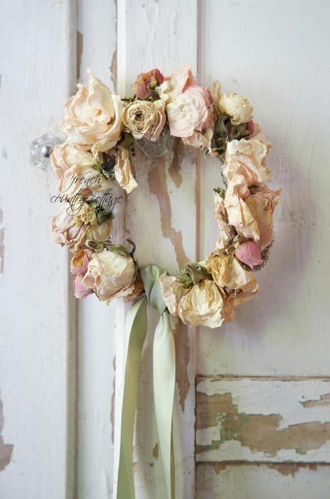 Faded Pink Roses Weathered Door