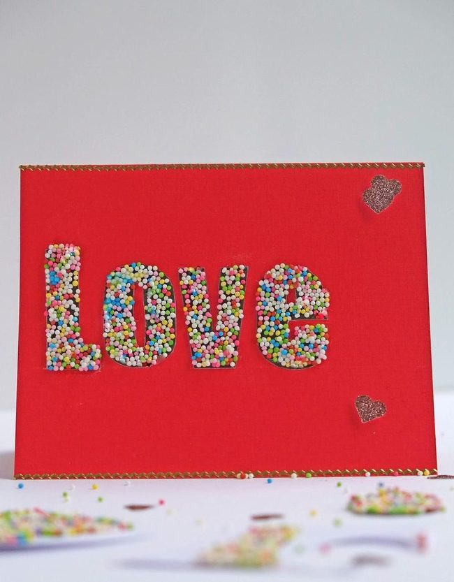 Red Love Card With Golden Beads