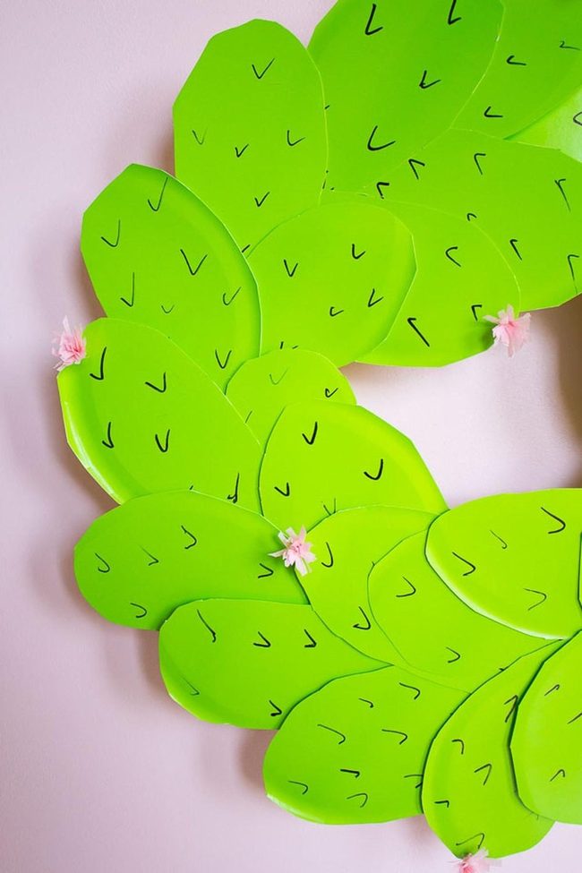 Green Paper Leaves Pink Accents
