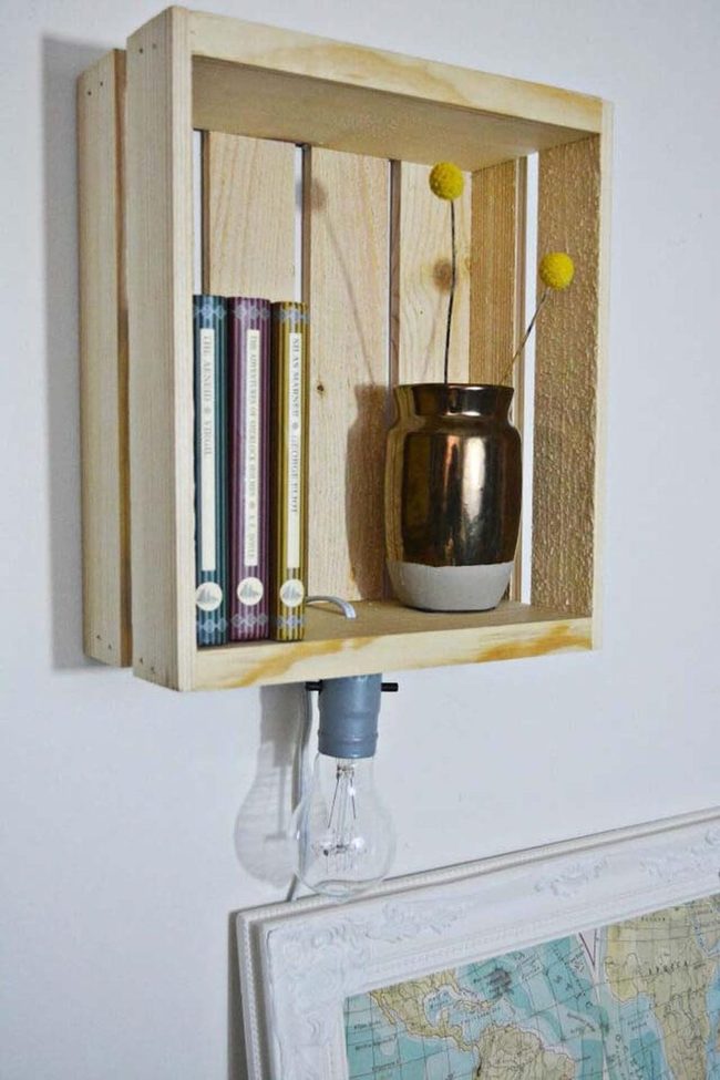 Light-Storing Wood Crate Sconce