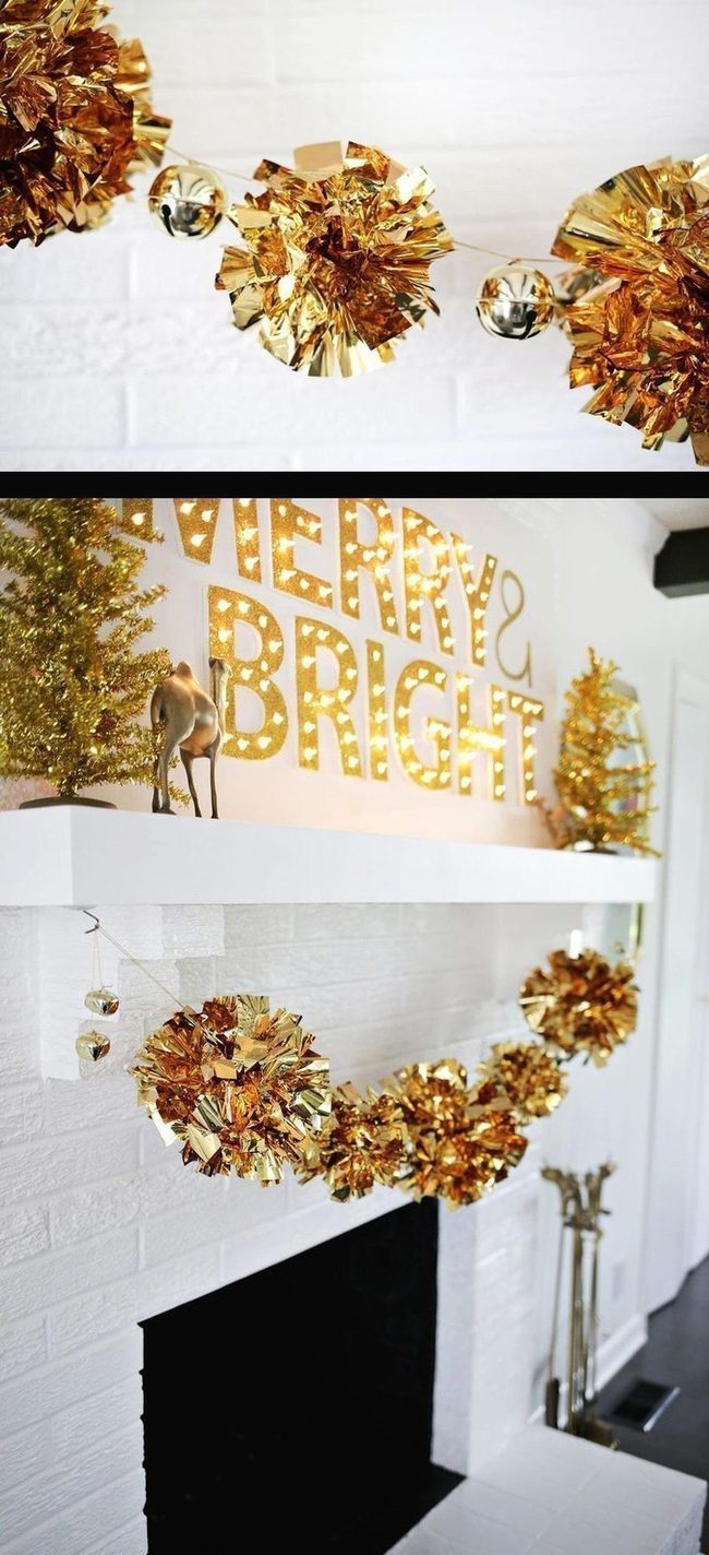 Gold Sparkle Pompom Garland