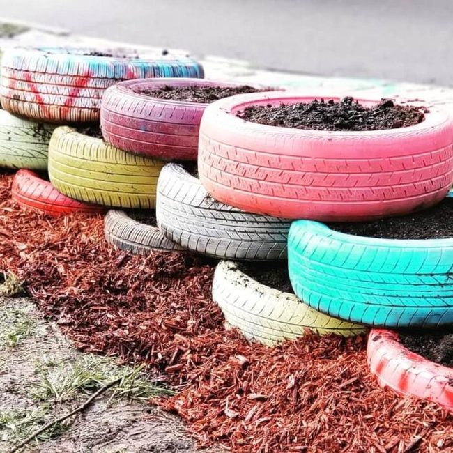 Painted Tire Planters Rainbow