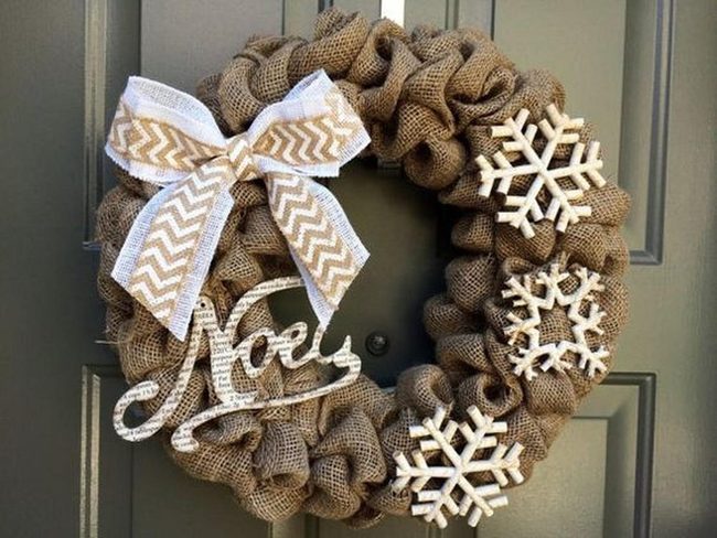 Burlap Noel Wreath Snowflakes
