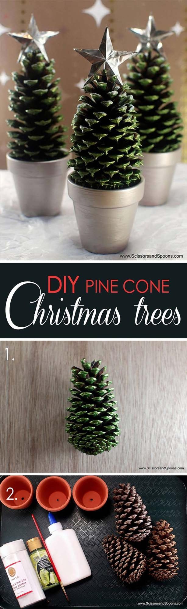 Green Pinecone Trees With Gold Stars