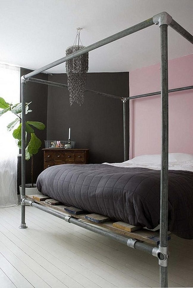 Industrial Gray Pink Metal Bed