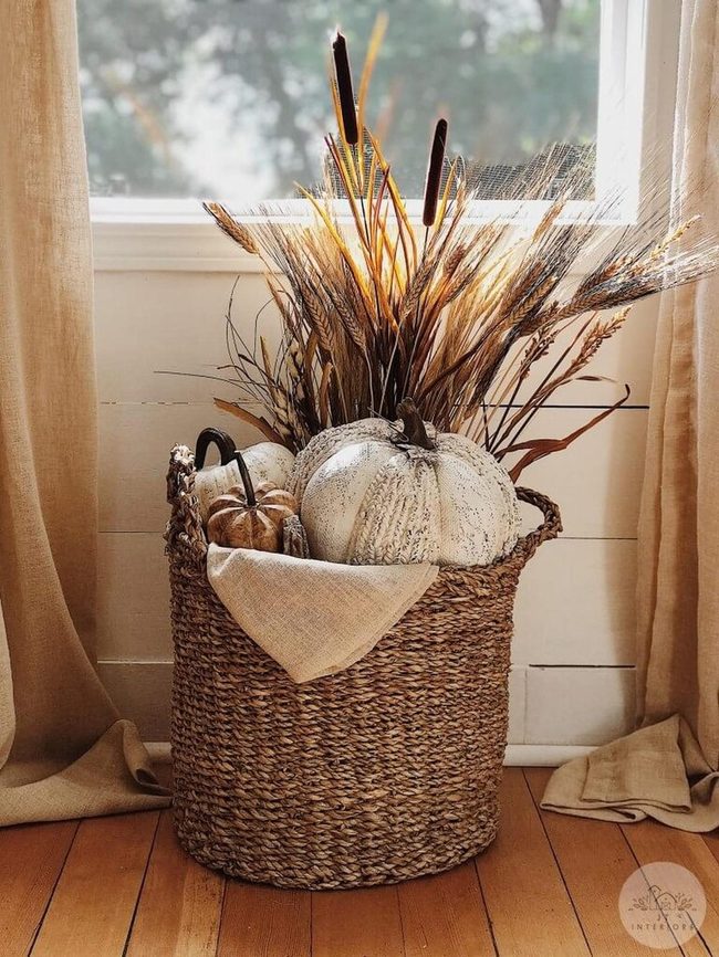 Woven Baskets With Fall Pumpkins
