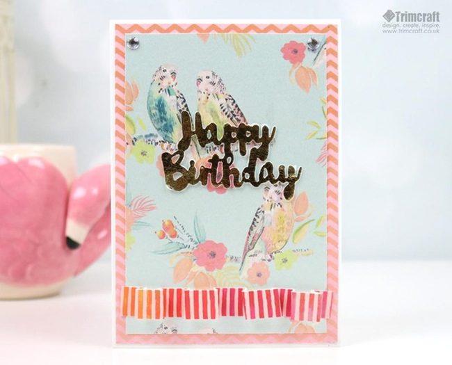 Gold Lettering Pink Stripes Birthday
