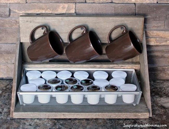 Wood Box Coffee Pod Mug Organizer