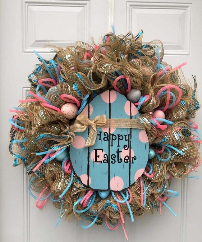 Pink Blue Easter Egg Wreath