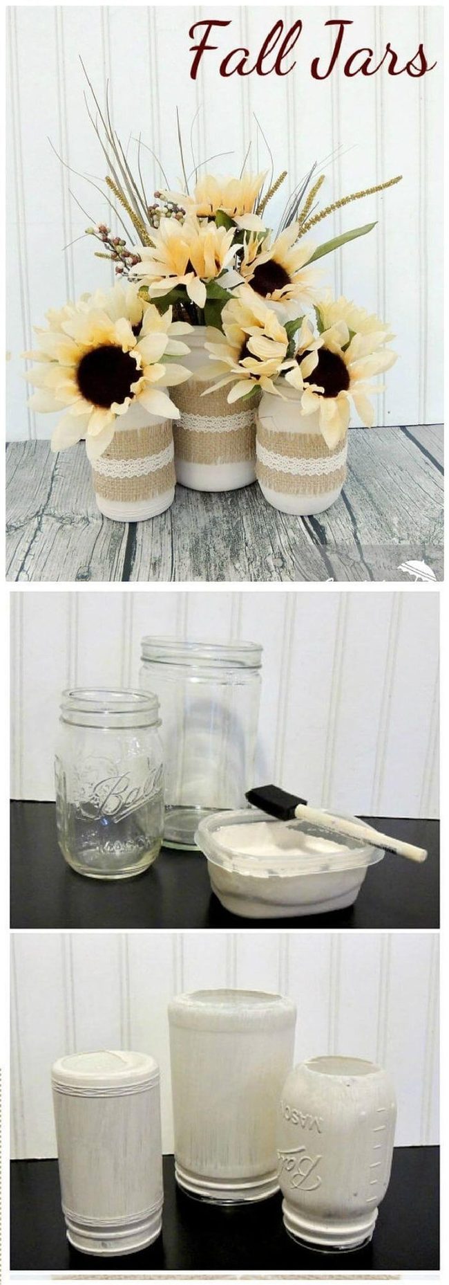 White Mason Jars With Burlap Wrap
