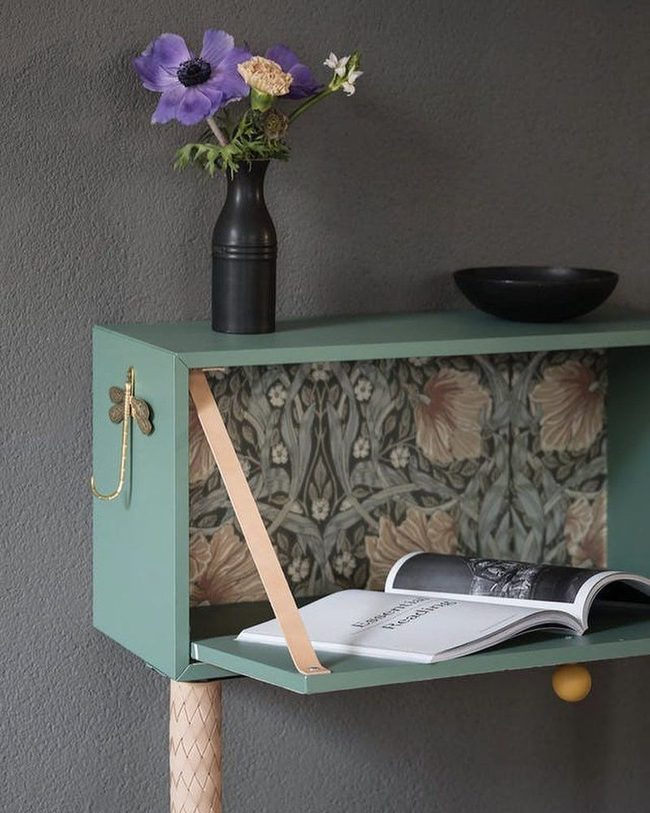 Teal Cabinet Console With Botanical Interior