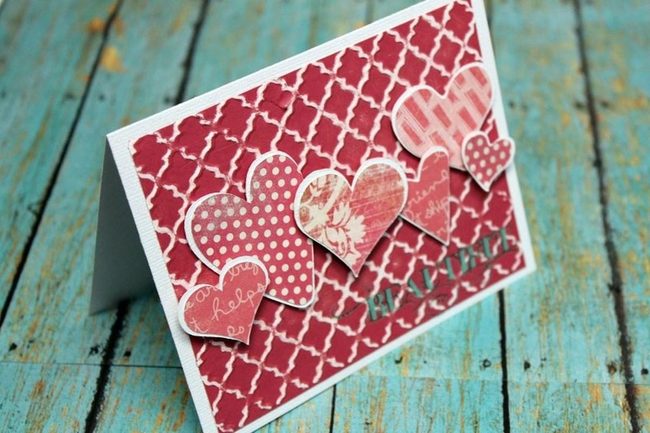 Red And White Lattice Heart Card