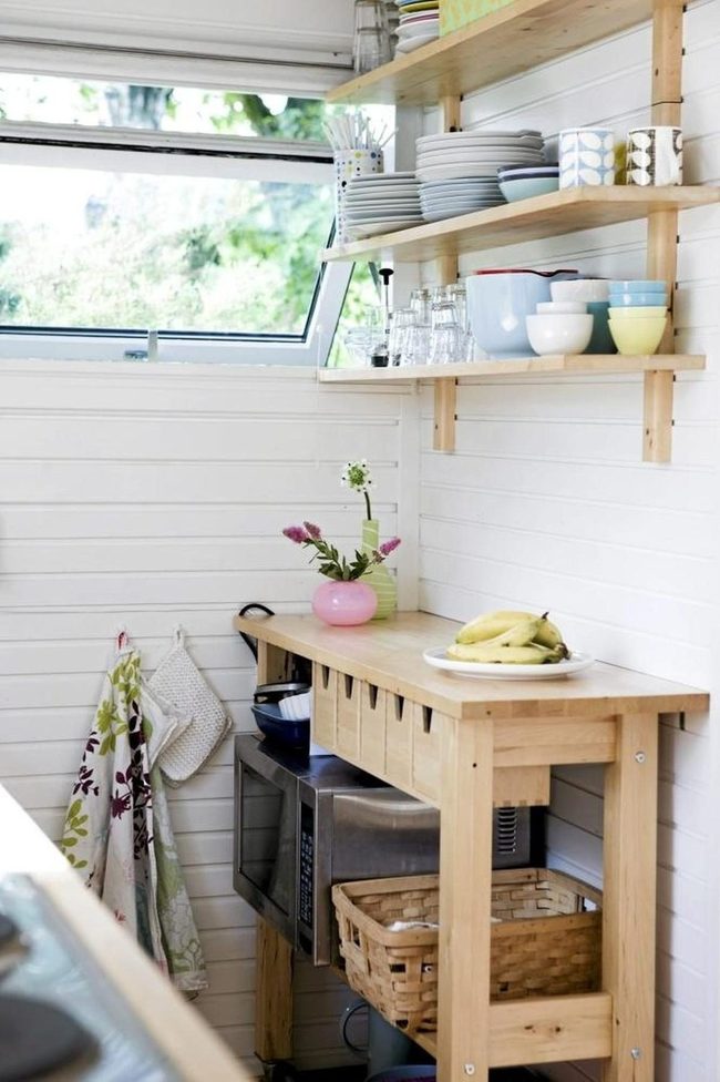 Warm Wood Kitchen Shelves