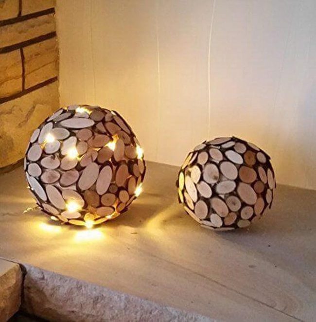 Natural Wood Orbs With Lights