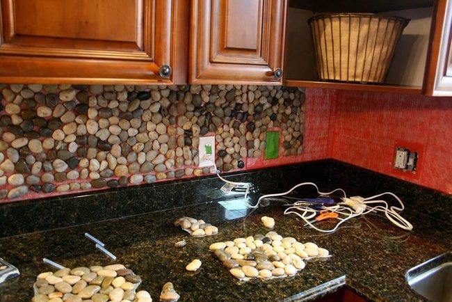 River Stone Kitchen Wall