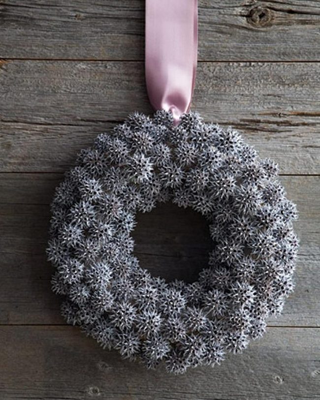 Gray Spiky Wreath Pink Ribbon