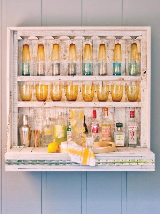 Whitewashed Wood Home Bar