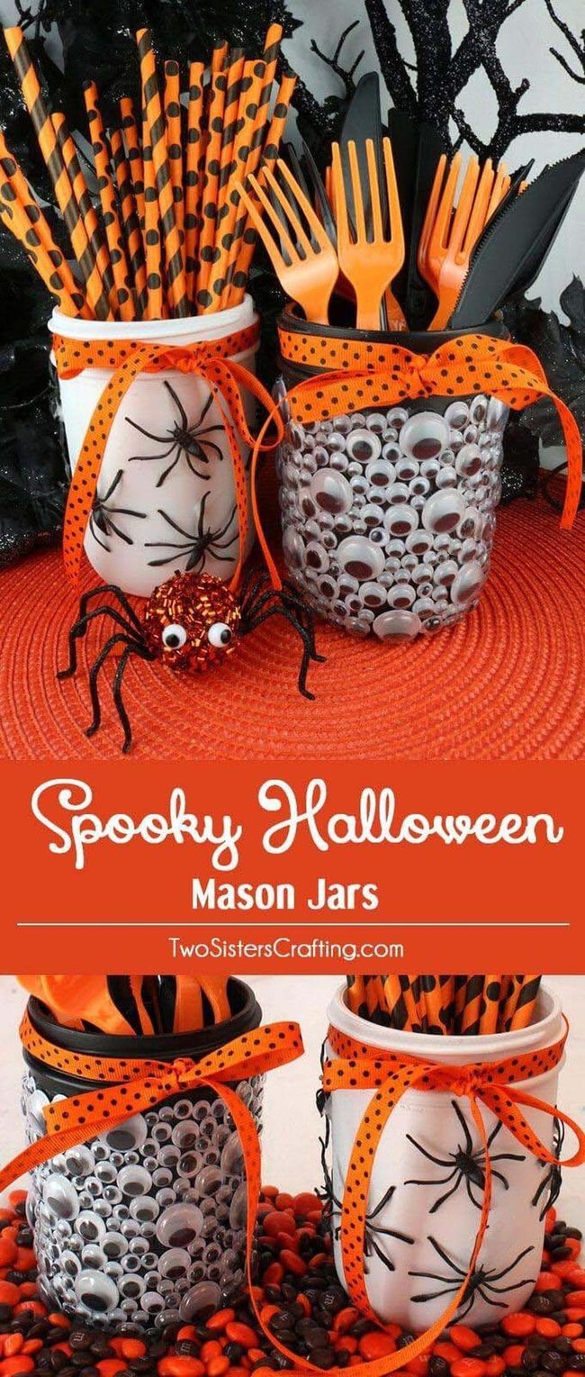 Black Googly-Eye Mason Jars