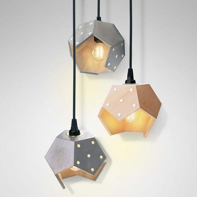 Three-Dimensional Wooden Concrete Pendants