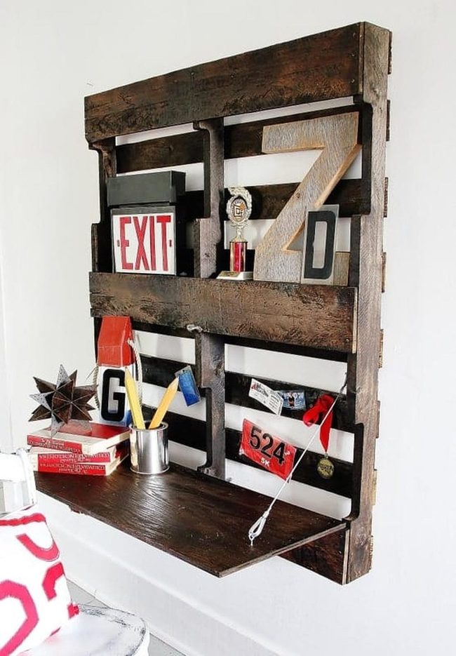 Dark Wooden Fold-Down Pallet Desk