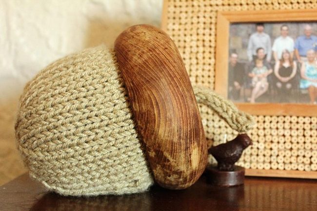 Knitted Beige Acorns, Wooden Warmth