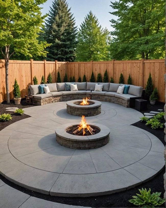 Gray Concrete Patio Fire Pit Seating