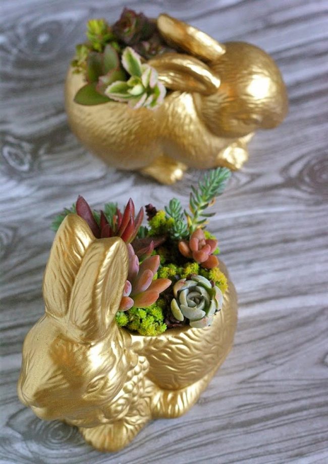 Metallic Bunny Succulent Planters