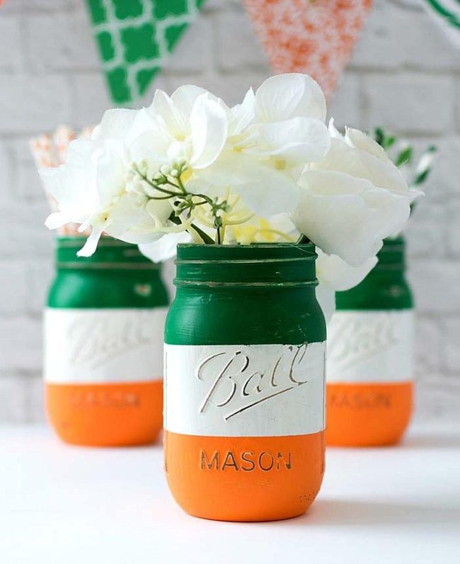 Irish Flag Glass Jar Centerpieces
